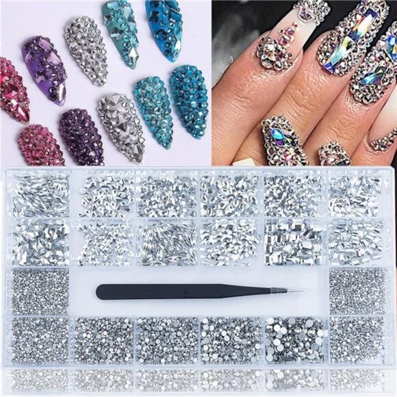 4880 Pcs Silver Color Nail Rhinestones Kit, Nail Art Rhinestones Crystals